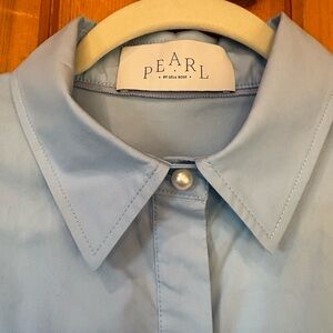 Pearl by Lela Rose Light Blue Cotton Button-Down Blouse | Pearl Buttons | XS